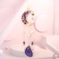 Detalle de atrapasueños luna dorada con trozos de amatista y colgante de ágata - Amatista (10cm)