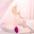 Atrapasol de luna con árbol de la vida y una vibrante rebanada de ágata fucsia - Cuarzo Rosa (10cm)