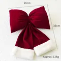 Large red velvet Christmas bow ornament with white faux fur trim and size markings - Christmas Splicing Style / Large / Red