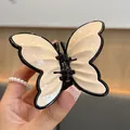Eleganter cremefarbener Schmetterling Haarklammer mit schwarzem Rand für Damen - Schmetterling mit schwarzem Rand