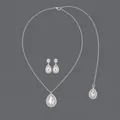 Elegante set di gioielli da sposa con collana a goccia e catena posteriore in argento - Set Versatile da Ragazza in Strass Argento (NS-J6406S)