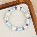 Handcrafted Jingdezhen ceramic beaded bracelet featuring light blue and white beads - Cloud Water Blue Irregular Beads (1054-01)