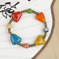 Vintage Jingdezhen colorful ceramic beaded bracelet with triangular and round beads - Joyful Triangle and Round Beads (1779-04)