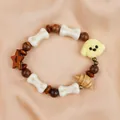 Cute handmade ceramic bead bracelet with poodle dog bone and croissant charms - Soft Afternoon Tea Dog and Bread (1789-01)