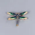 Elegant vintage blue and green enamel dragonfly brooch pin with central gemstone accent - Blue-Green Gradient Dragonfly Style (XD8821-4)