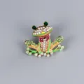 Vintage frog brooch with sparkling green and white rhinestones on golden finish - Full Rhinestone Frog Style (XD9021)