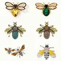 Exquisite set of vintage-style bee brooches with sparkling crystal and enamel details. - 6-Piece Bee Brooch Set (KZ075)