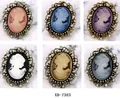 Vintage Victorian style cameo brooches with crystal rhinestones in six colors set - 6-Piece Vintage Cameo Brooch Set (XD7383-7)