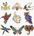 Set of crystal animal brooches including butterfly bee peacock and owl designs for women - 9-Piece Animal Brooch Set (XZ001)