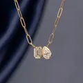 Gold-plated paperclip chain necklace featuring emerald and pear cut zircon stones - Double Zirconia Paperclip Necklace