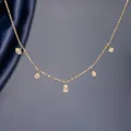 Minimalist gold plated necklace with five geometric zircon charms in elegant style. - Five Zirconia Round Bead Necklace