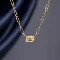 Elegant gold paperclip chain necklace with emerald-cut yellow zircon pendant - Square Zirconia Paperclip Necklace