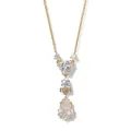 Elegant gold-plated necklace featuring a multi-shape clear zircon pendant on white. - Gold Y-Shaped Long Necklace