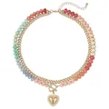 Bohemian dopamine style colorful crystal beaded necklace with a gold heart pendant - Style 98 / 8mm