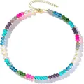 Bohemian style colorful beaded necklace featuring natural stones, crystals, and pearls - Style 106 / 6mm