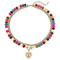 Bohemian colorful natural stone beaded necklace with gold heart pendant and OT clasp. - Style 103 / 8mm