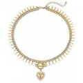 Gold curb chain and white pearl bead layered necklace with heart pendant for women - Style 101 / 8mm