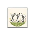 Close-up of square brooch featuring three dancing skeletons in a flower field. - Vintage Pastoral Dancing Skeleton Square Style (ZP2775)