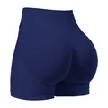 Professionele navy blauwe yoga shorts met hoge taille en billiftend sport effect - M / Blauw