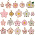 Mixed pink and white enamel flower charms for DIY jewelry making and pendants. - Mixed Flower Style (SN1725)