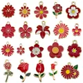 Assorted red enamel flower charms for DIY jewelry making pendants and earrings - Mixed Flower Style (SN1726)