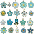 Set of 30 blue and white enamel flower charms in various shapes for DIY jewelry making. - Mixed Flower Style (SN1727)