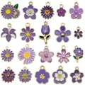 Mixed purple and white enamel flower charms for DIY jewelry making and pendants - Mixed Flower Style (SN1728)