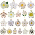 Assorted set of 20 white and pink enamel flower charms for DIY jewelry making accessories - Mixed Flower Style (SN1729)