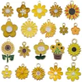 Collection of diverse yellow enamel flower charms and daisy pendants for DIY jewelry making - Mixed Flower Style (SN1730)