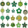 Assorted green enamel flower and clover charms for DIY jewelry making accessories - Mixed Flower Style (SN1731)