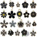 Assorted black and gold enamel flower charms and pendants for DIY jewelry making accessories - Mixed Flower Style (SN1732)