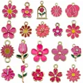 Pink enamel flower charms assortment for DIY necklaces earrings and jewelry making - Mixed Flower Style (SN1733)