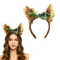 Wolf ear headband with green ivy leaves for Halloween costume and animal dress up - Leaf Wolf Headband (Brown)