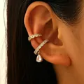 Elegant gold-plated zircon ear cuff set featuring a sparkling teardrop pendant dangle - KC Gold (12426)