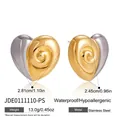 Two-tone heart-shaped stainless steel earrings featuring gold and silver spiral texture - Large Two-Tone Heart Stud Earrings (JDE0111110-PS)