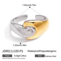 Two-tone gold and silver stainless steel open ring with dimension and weight specs. - Wavy Intertwined Two-Tone Ring (JDR0111100-PS)