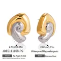 Two-tone gold and silver abstract spiral stainless steel stud earrings for women - Criss-Cross Spiral Two-Tone Stud Earrings (JDE0111108-PS)