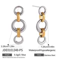 Elegant two-tone stainless steel interlinked hoop earrings with detailed dimensions and weight - Four-Linked Rings Two-Tone Stud Earrings (JDE0101348-PS)