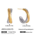 Two-tone twisted stainless steel hoop earrings with gold and silver finish accents - Double-Wire Twisted Two-Tone Stud Earrings (JDE0112263-PS)