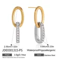 High quality stainless steel oval link earrings with inlaid crystals in gold and silver finish - Rhinestone Decorated Chain Link Stud Earrings (JDE0301315-PS)