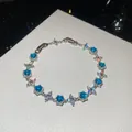 Exquisite aquamarine zircon bracelet with sparkling flower bow links in silver finish. - 10# Bracelet-Silver-Blue