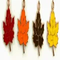 Set of colorful maple leaf charms in red, orange, brown, and yellow enamel alloy - Slanted Maple Leaf / Red