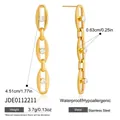 Golden stainless steel three-link drop earrings with clear sparkling zircon accents - Gold Nested Ring Clear Zirconia Earrings (JDE0112211)