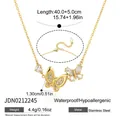 Collana farfalla in acciaio inossidabile dorato con zirconi e dettagli lunghezza - 蝴蝶项链(JDN0212245) / 40+5cm / Oro