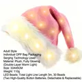 Pink plush Christmas hat for adults with warm LED lights and replaceable batteries - Warm Glow Full Hat / Adult / Pink