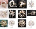 Selection of elegant alloy brooches with pearls and rhinestones in various floral designs - 12-Piece Set Pearl Rhinestone Alloy Brooch Style (12-Piece Pearl Set)