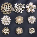 Elegant vintage pearl and rhinestone floral brooch set in gold and silver alloy finish - Nine-Piece Set KC Gold Pearl Rhinestone Brooch (KC Gold 9-Piece Set)