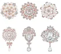 Set of 6 exquisite rose gold alloy brooches with clear rhinestones and faux pearls - Six-Piece Set Rose Gold Pearl With Pendant Brooch (Rose Gold 6-Pack With Pendant)