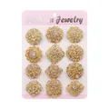 Set of 12 elegant gold alloy brooches with sparkling rhinestone flower patterns on card - 12 Styles Gold Tone Rhinestone Brooch Set (KZ001-02)