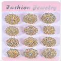 Set of 12 gold-tone alloy flower brooches with clear rhinestones on pink display card - 12 Styles KC Gold White Rhinestone Large Card Brooch Set (KC Gold, White Diamond (Large Card))